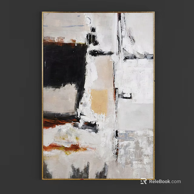 Modern Abstract Painting With Black White Beige And Brown Textured Brushstrokes 3d model 