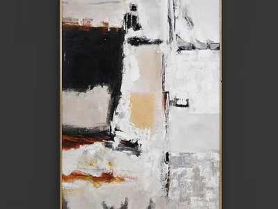 Modern Abstract Painting With Black White Beige And Brown Textured Brushstrokes 3d model