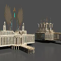 Cartoon Fantasy Scene With White Winged Towers And Connected Platform Structures