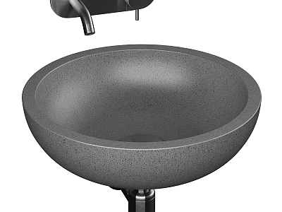 Modern Round Dark Gray Stone Textured Wash Basin with Black Faucet in Bathroom Design 3d model