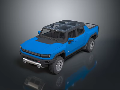 Modern Blue Pickup Truck With Transparent Roof And Rugged Wheels Design 3d model