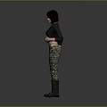 Man in Black Leather Jacket and Camouflage Pants Standing Against Grey Background