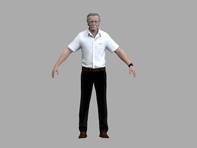 Man Standing In White Short Sleeve Shirt Black Pants Brown Shoes And Watch 3d model