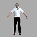 Man Standing In White Short Sleeve Shirt Black Pants Brown Shoes And Watch