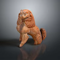 Traditional Standing Wooden Lion Sculpture With Intricate Carving Details And Textured Surface