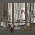 Modern Geometric Metal Room Divider In Living Room With Sofa And Decor