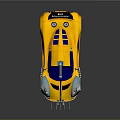Yellow Sports Car with Blue Window Spiked Front Design Black Stripe and Rear Spoiler