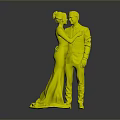 Bride and Groom in Wedding Attire Posing Close Together on Gray Background