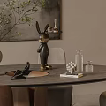 Modern Minimalist Dining Table Set with Round Table Brown Beige Chairs Vase and Wall Art
