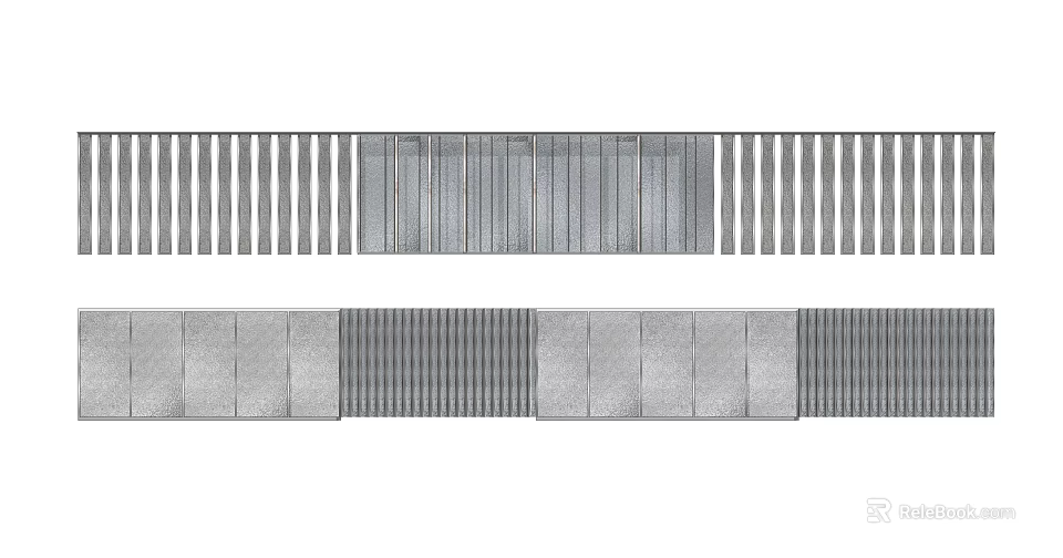 Modern Metal Feature Wall With Textured Panels And Horizontal Striped Patterns 3d model