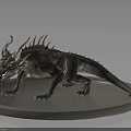 Horned Spiked Mythical Reptile Creature 3D Model on Circular Display Stand