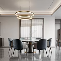 Modern Open Restaurant Interior Design With Dining Table And Pendant Lights 3d model