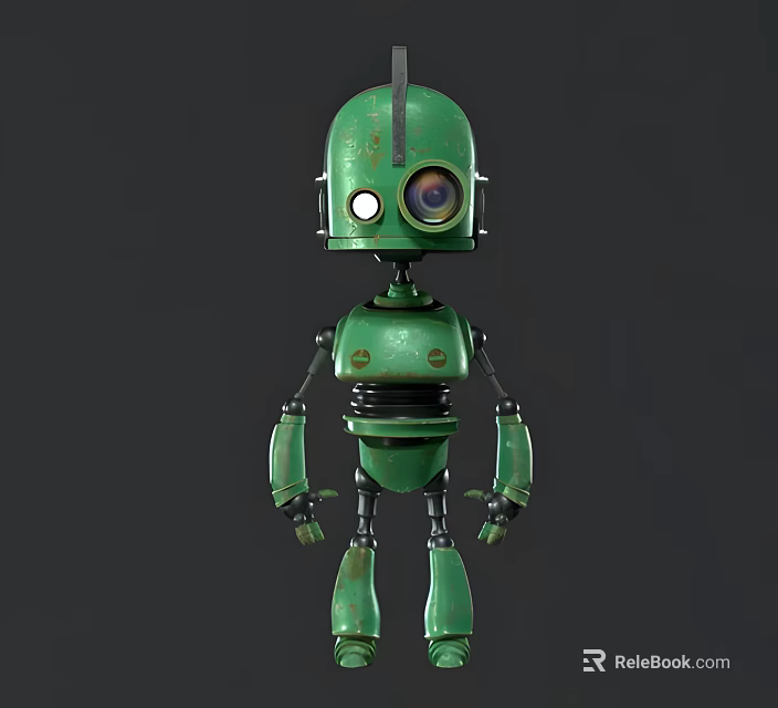 Smart Machine Vintage Green Metallic Robot With Single Lens Eye Design 3d model 