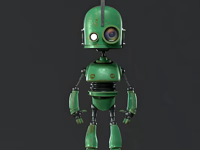 Smart Machine Vintage Green Metallic Robot With Single Lens Eye Design 3d model