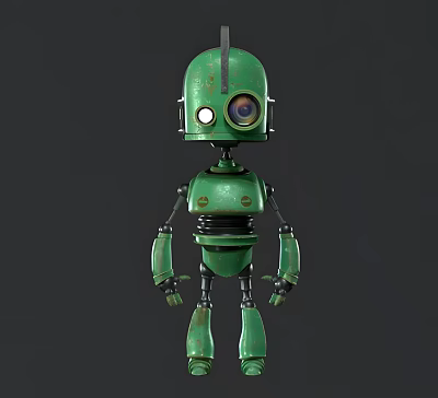 Smart Machine Vintage Green Metallic Robot With Single Lens Eye Design 3d model