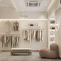 Modern Clothing Store Interior With Hanging Clothes Clothing Racks Full Length Mirror And Bench