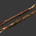 Stone Wood Natural Branches with Bark Thorns and Moss Rustic Organic Material 3d model
