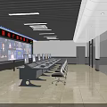 Professional TV Station Control Room Interior With Multiple Monitoring Screens And Control Desks