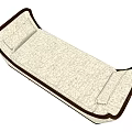 Modern Sofa Bench With Beige Upholstery Dark Wood Trim And Pillows