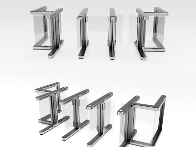 Public Facility Access Control Turnstiles with Metal Frame and Glass Panels 3d model