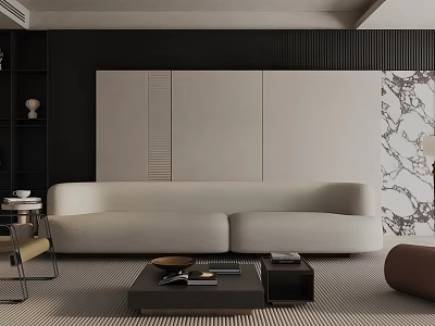 Modern Living Room Interior With Beige Sofa Black Wall Coffee Table And Marble Accent 3d model