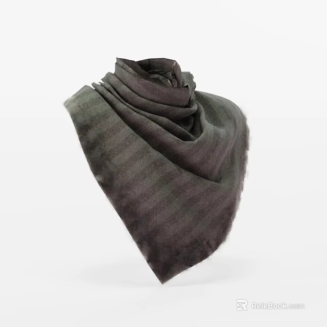Striped Gray Green Scarf With Soft Texture For Winter Fashion Accessory 3d model 