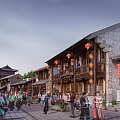 Ancient Commercial Street with Traditional Architecture Red Lanterns and Crowded Pedestrians Shops and Antique Ambiance