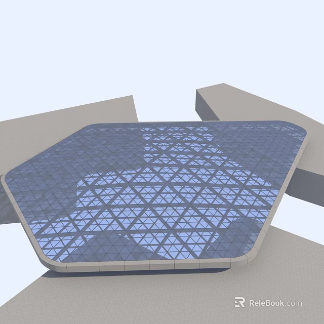 Modern Architectural Glass Roof With Geometric Grid Pattern And Gray Supporting Frames 3d model