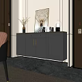 Modern Mirrored Sideboard With Golden Handles And Decorative Vase In Living Room