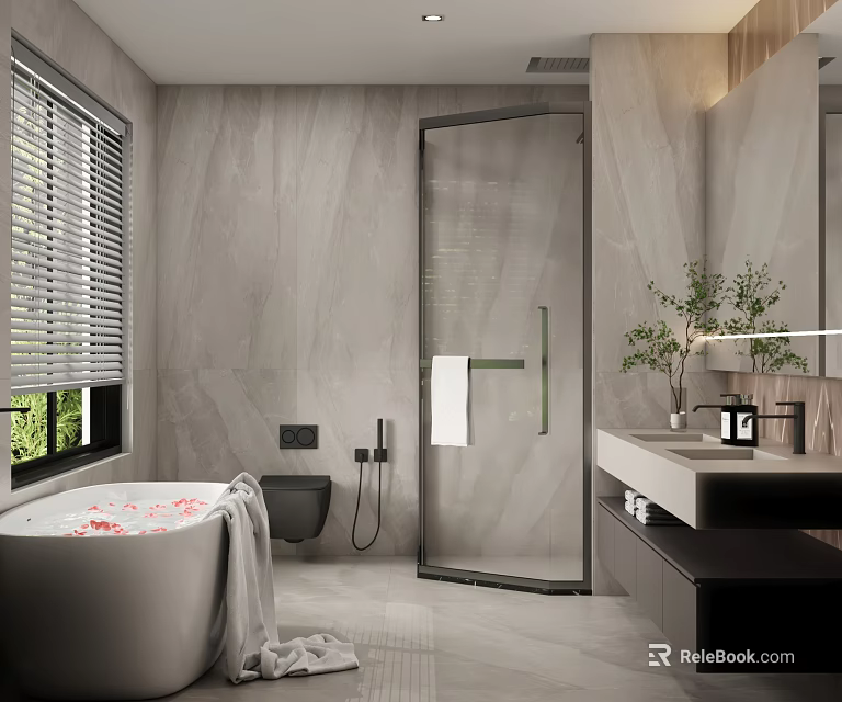 Modern Bathroom Interior With Bathtub Glass Shower Enclosure And Vanity 3d model 