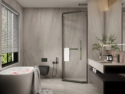 Modern Bathroom Interior With Bathtub Glass Shower Enclosure And Vanity 3d model