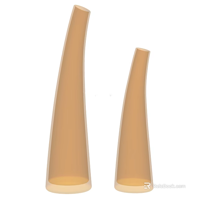 Tall Slender Beige Ceramic Vases With Fresh Flowers For Modern Home Decor 3d model 