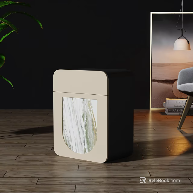 Modern Beige Black Side Table With Marble Panel In Living Room Interior 3d model 
