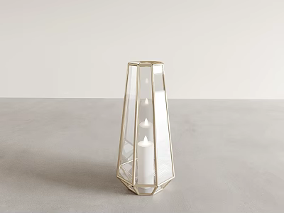 Modern Decorative Light with Gold Frame Glass Structure and Minimalist Candle Holder Design 3d model