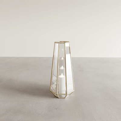 Modern Decorative Light with Gold Frame Glass Structure and Minimalist Candle Holder Design 3d model