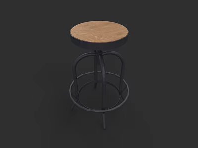Modern Round Bar Stool With Wooden Seat And Black Metal Frame 3d model