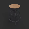 Modern Round Bar Stool With Wooden Seat And Black Metal Frame