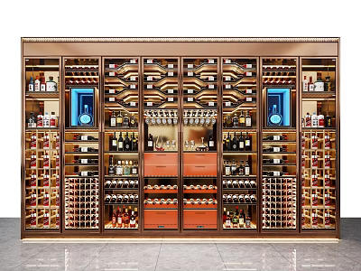 Large Luxury Wine Cabinet With Multi layer Glass Door Wine Storage And Display Shelves 3d model
