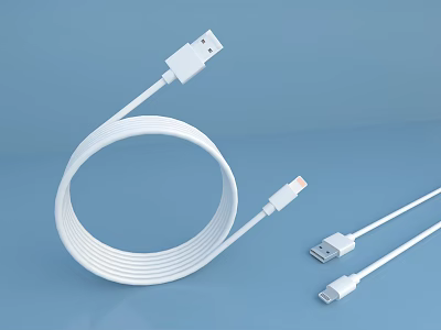 White Mobile Phone Charging Cable With USB Type C And USB A Connectors 3d model