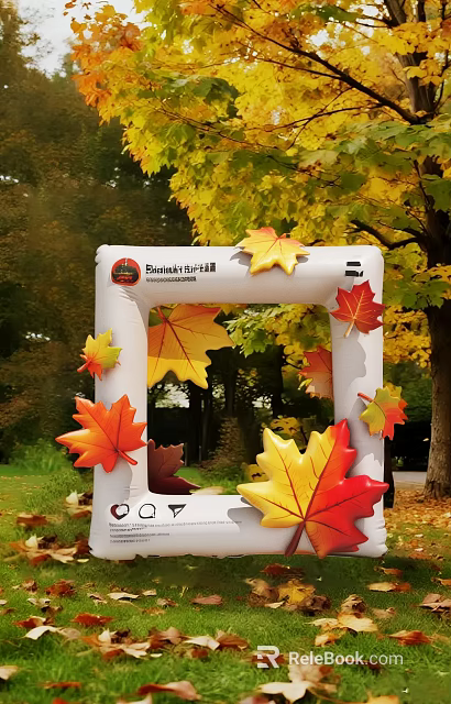 Autumn Photo Spot with Inflatable Frame Decorated by Colorful Maple Leaves in Schönecker Erlebnispark 3d model 