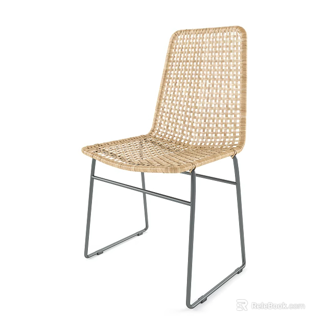 Woven Rattan Dining Chair With Modern Metal Legs And Minimalist Design 3d model 