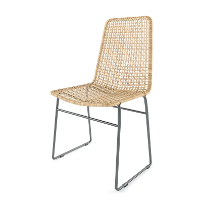 Woven Rattan Dining Chair With Modern Metal Legs And Minimalist Design 3d model