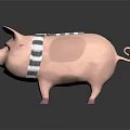 Cute Pink Pig Character With Black White Striped Harness And Pink Hooves