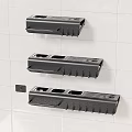 Black Wall Mounted Kitchen Utensil Organizers with Multiple Hooks and Grooves on Light Tiled Wall