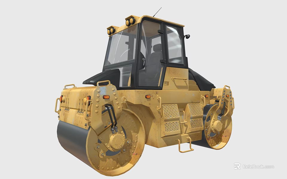 Yellow Heavy Duty Road Roller Construction Vehicle For Efficient Compaction Work 3d model 