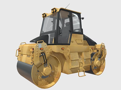 Yellow Heavy Duty Road Roller Construction Vehicle For Efficient Compaction Work 3d model
