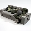 Modern Gray Double Sofa With Decorative Pillows And Cozy Throw Blanket 3d model