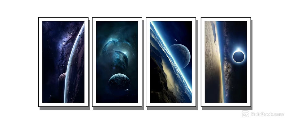 Space Themed Wall Art Paintings With Planets And Cosmic Scenery 3d model 