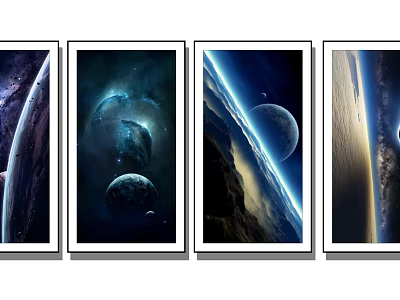 Space Themed Wall Art Paintings With Planets And Cosmic Scenery 3d model
