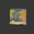 Colorful Graffiti Elephant On Wooden Board With Yellow Green Pink Orange Background And Grass Base